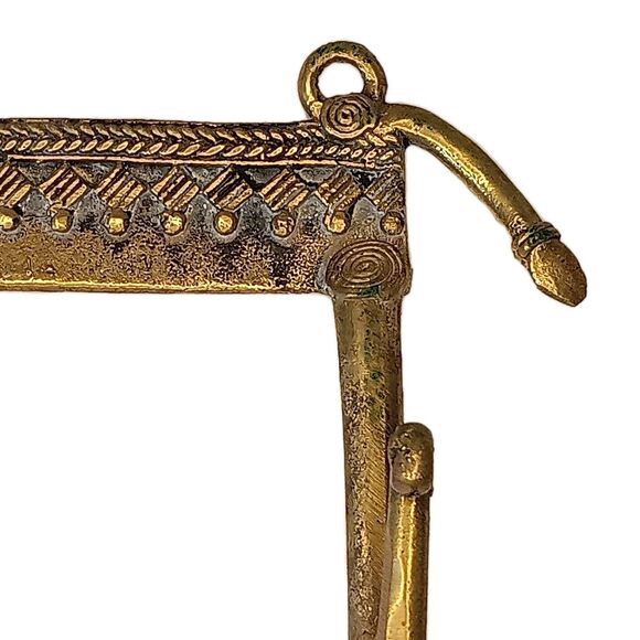 Vintage Brass Elephant Wall Key Hook Holder Dhokra Art Three Hooks  8.5" x 4" - Picture 8 of 13